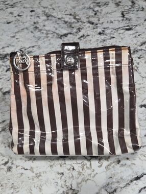 henri bendel Brown and Cream Striped Cosmetic Pouch